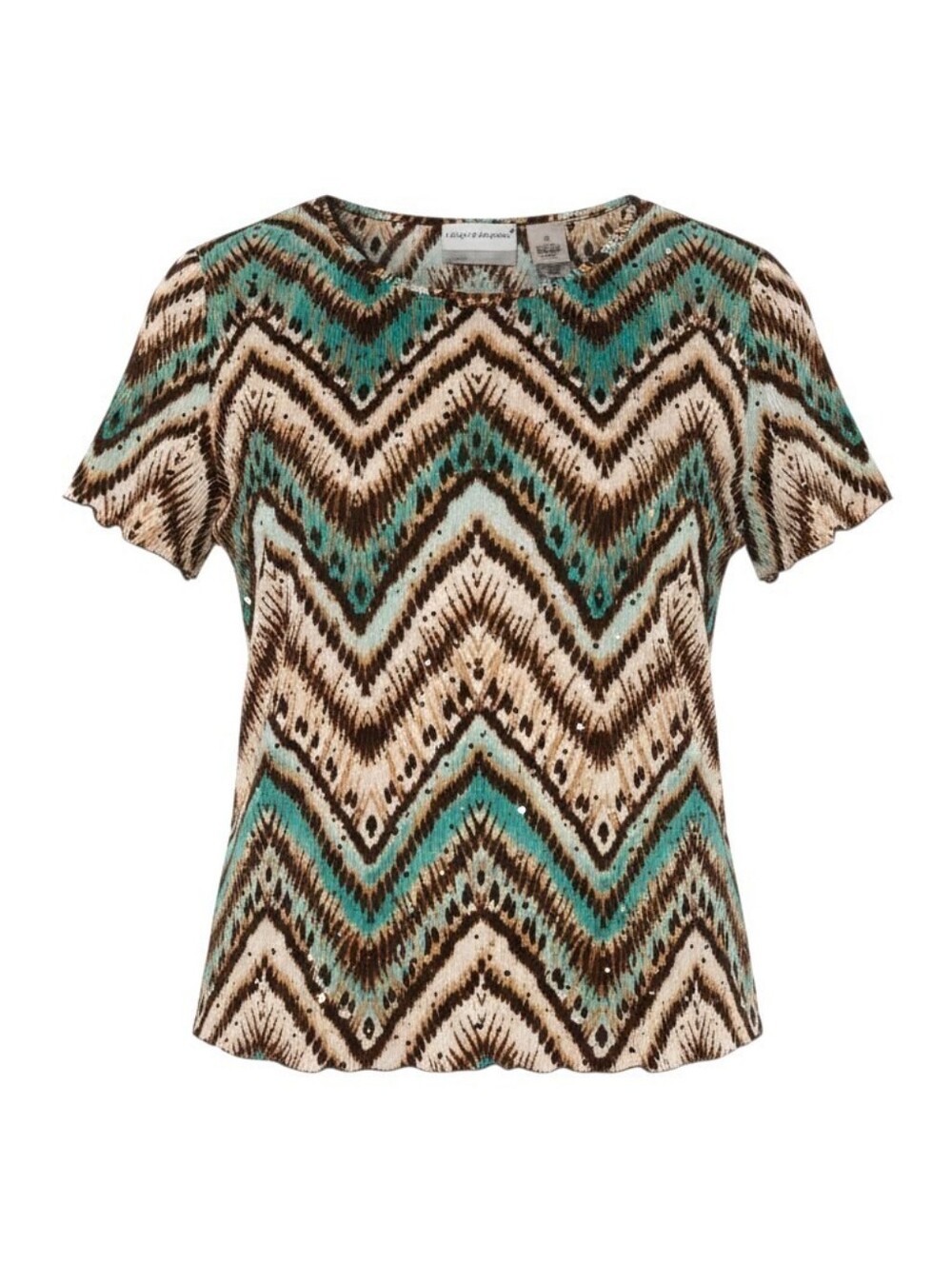 ALFRED DUNNER Earthtones Chevron Zigzag Ribbed Knit Shimmery Top